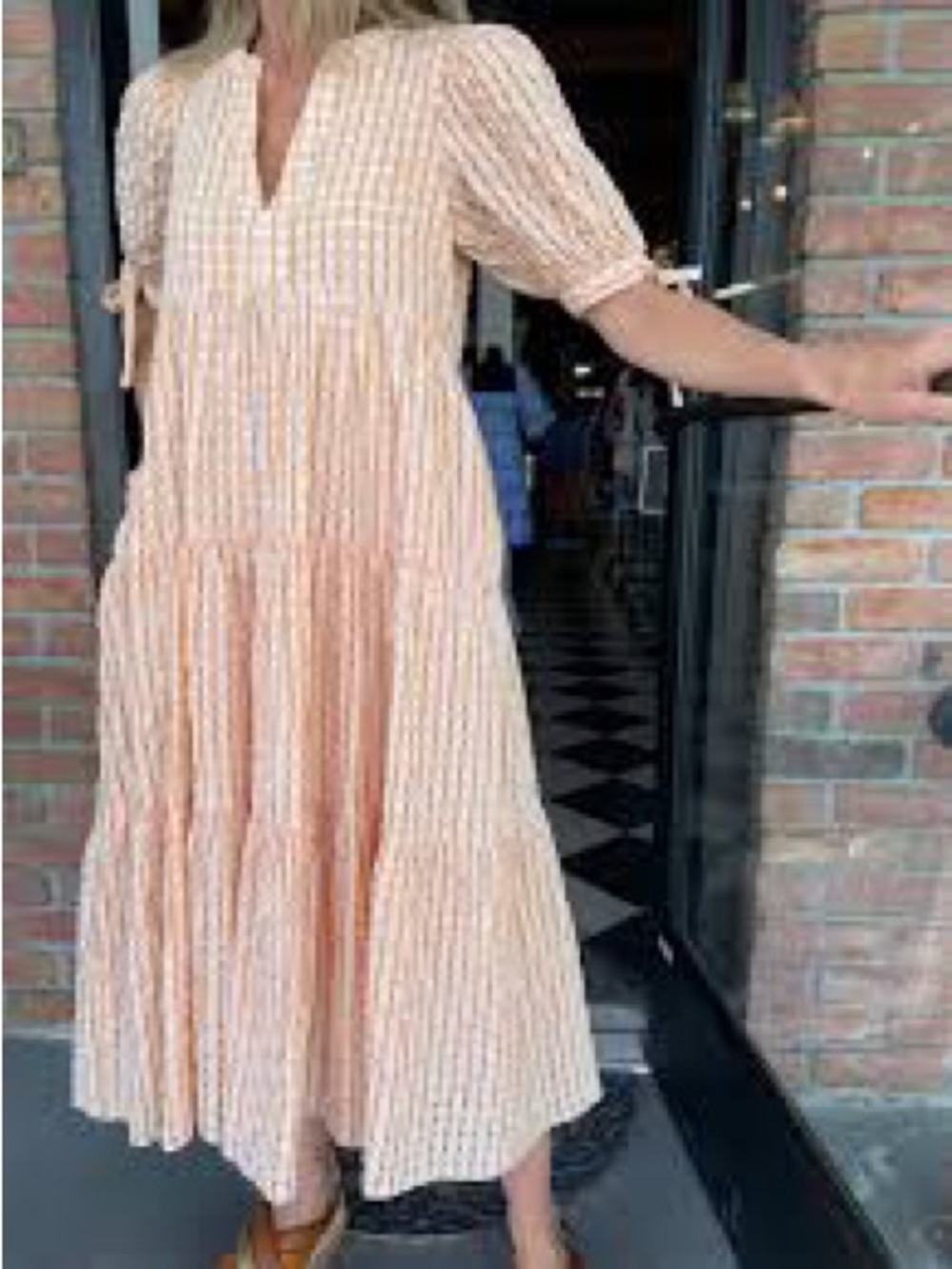 English factory pastel gingham Tiered Midi Dress - Women